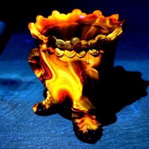 Boyd Glass Forget Me Not Toothpick Holder 1999 Autumn Harvest UV GLOWS OOAK